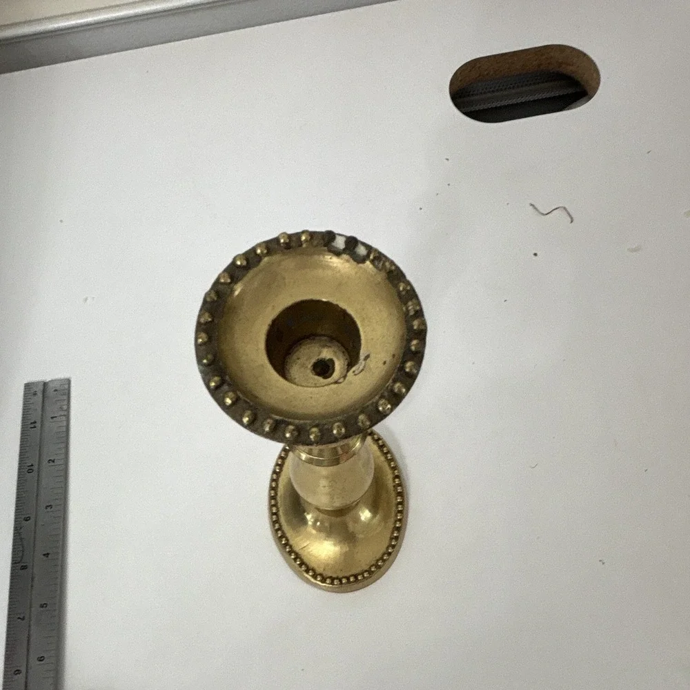 Gold Polished Metal Candlestick Holder 8 in Freestanding Round Taper Traditional